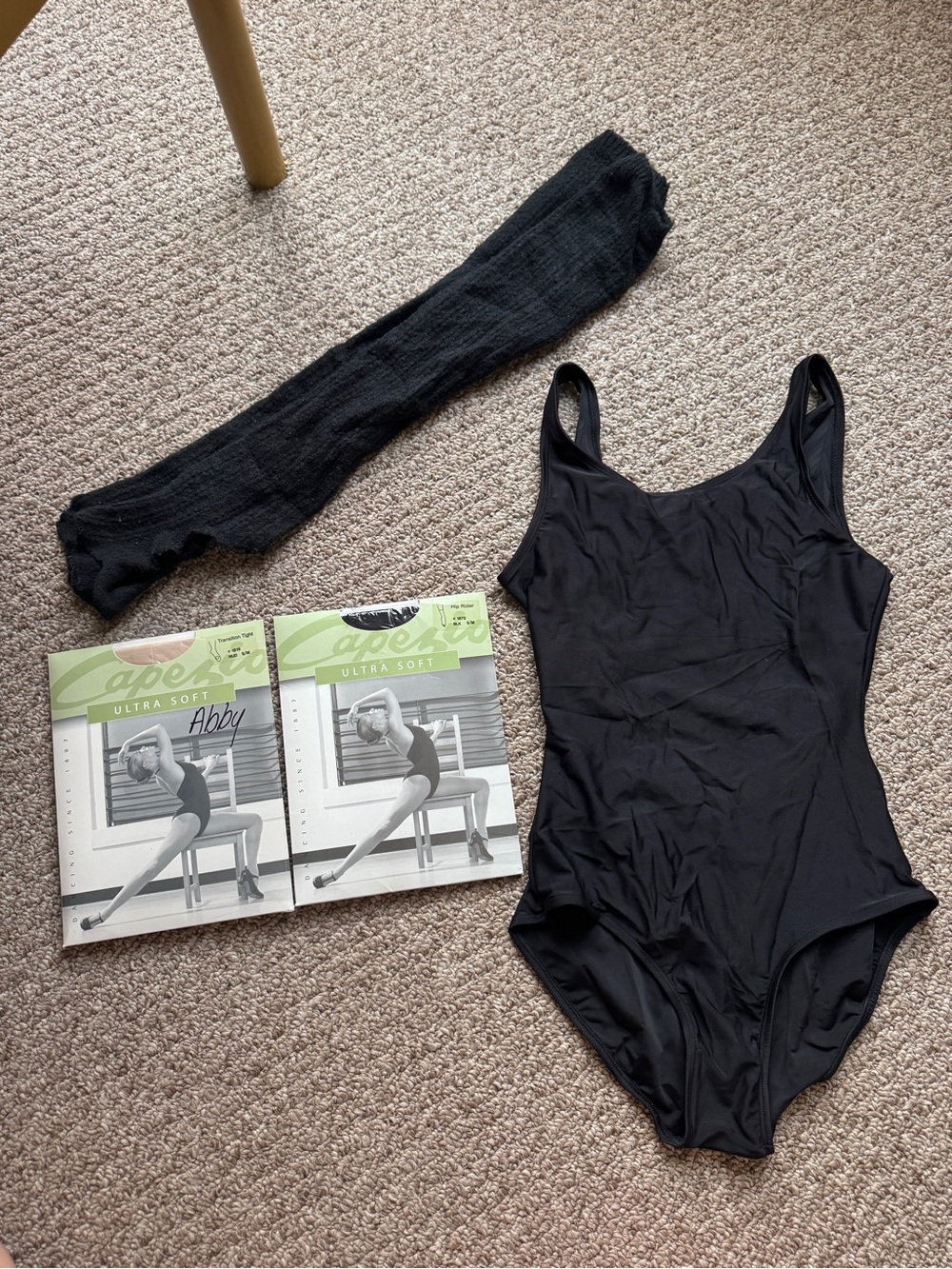 Black Dance Leotard with Tights and leg warmers